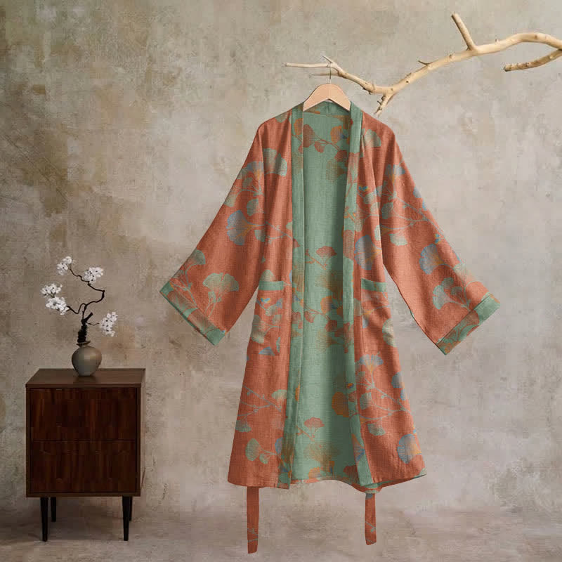 Kimono rétro en coton à feuilles de ginkgo Ownkoti - image 11