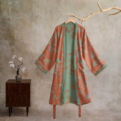 Kimono rétro en coton à feuilles de ginkgo Ownkoti - image 11