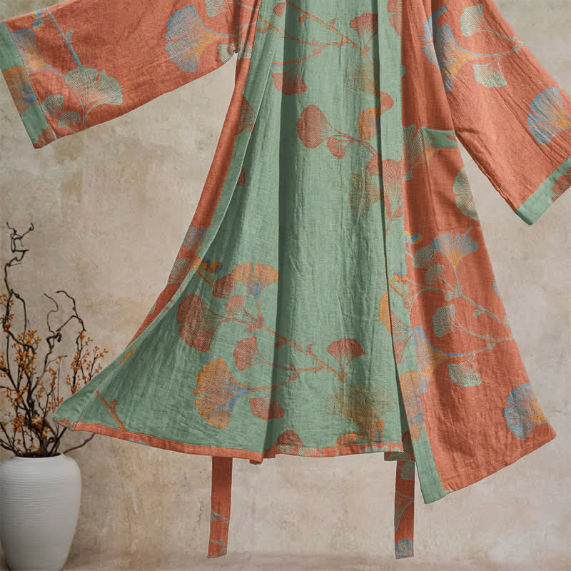 Kimono rétro en coton à feuilles de ginkgo Ownkoti - image 8