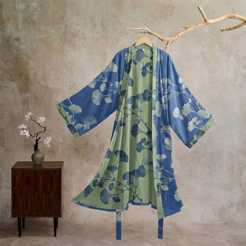 Kimono rétro en coton à feuilles de ginkgo Ownkoti - image 17