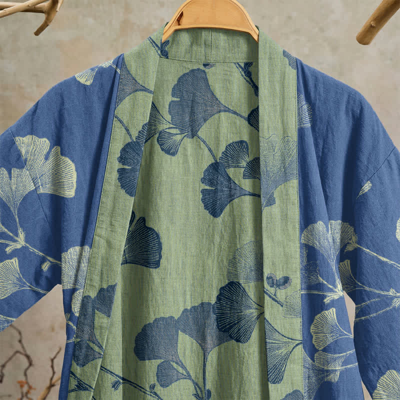 Kimono rétro en coton à feuilles de ginkgo Ownkoti - image 15