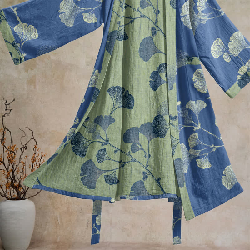 Kimono rétro en coton à feuilles de ginkgo Ownkoti - image 14
