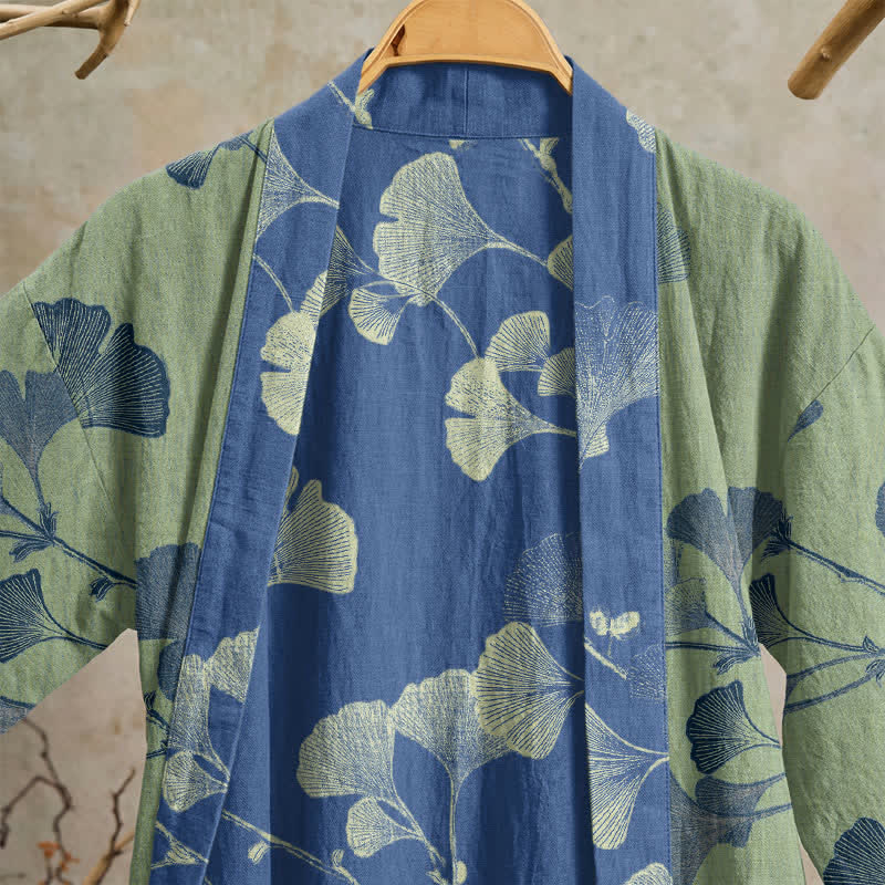 Kimono rétro en coton à feuilles de ginkgo Ownkoti - image 21