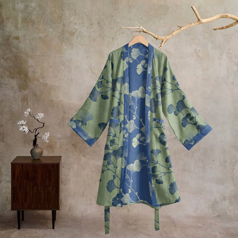 Kimono rétro en coton à feuilles de ginkgo Ownkoti - image 23