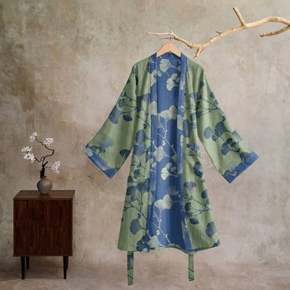 Kimono rétro en coton à feuilles de ginkgo Ownkoti - image 23