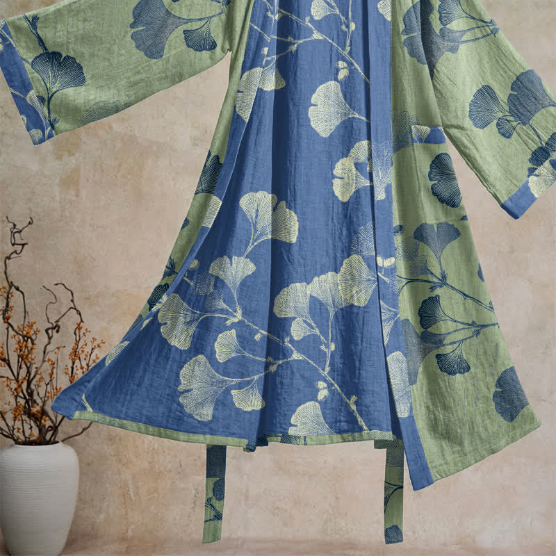 Kimono rétro en coton à feuilles de ginkgo Ownkoti - image 20