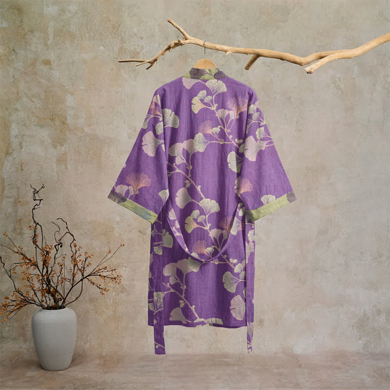 Kimono rétro en coton à feuilles de ginkgo Ownkoti - image 25