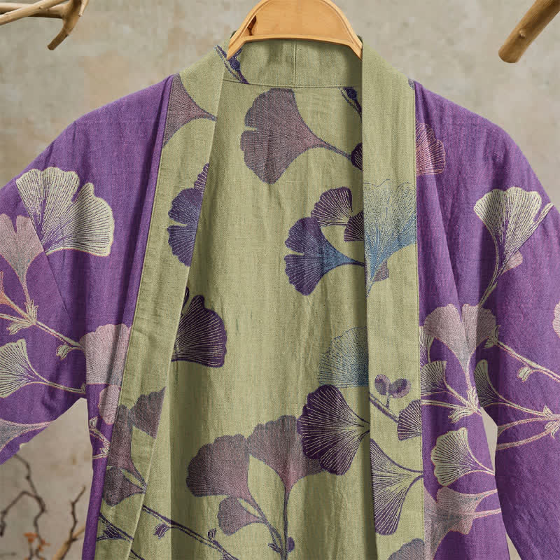 Kimono rétro en coton à feuilles de ginkgo Ownkoti - image 27