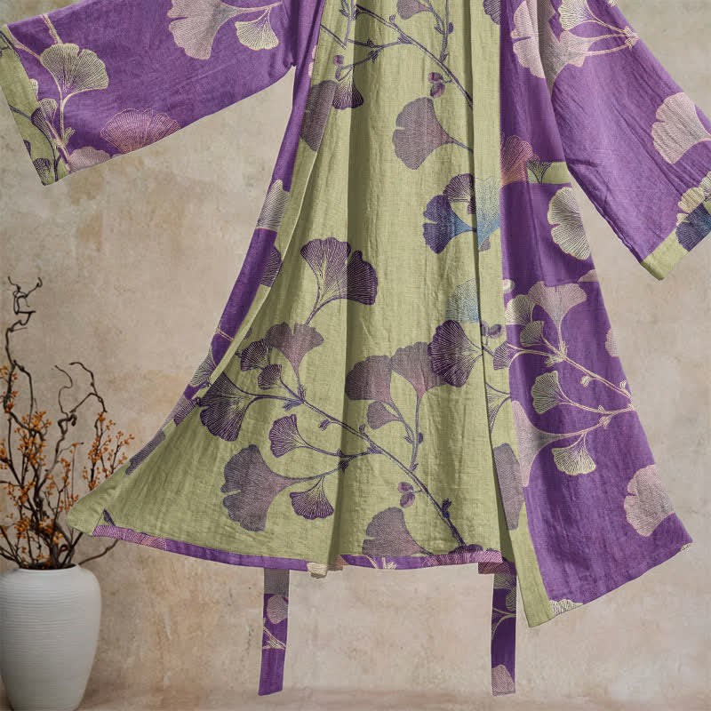 Kimono rétro en coton à feuilles de ginkgo Ownkoti - image 26