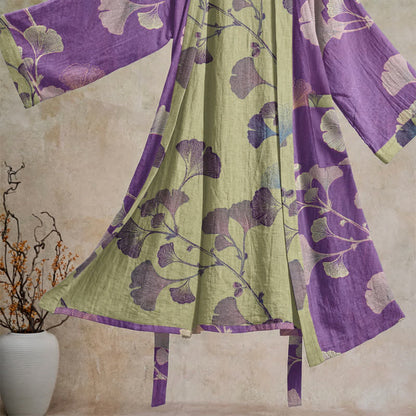 Kimono rétro en coton à feuilles de ginkgo Ownkoti - image 26