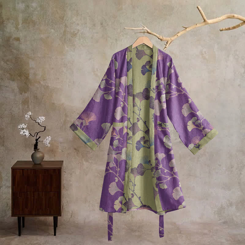 Kimono rétro en coton à feuilles de ginkgo Ownkoti - image 29