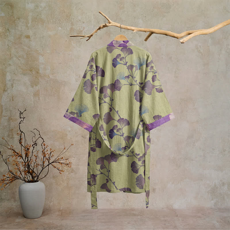 Kimono rétro en coton à feuilles de ginkgo Ownkoti - image 31
