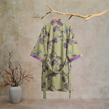 Kimono rétro en coton à feuilles de ginkgo Ownkoti - image 31