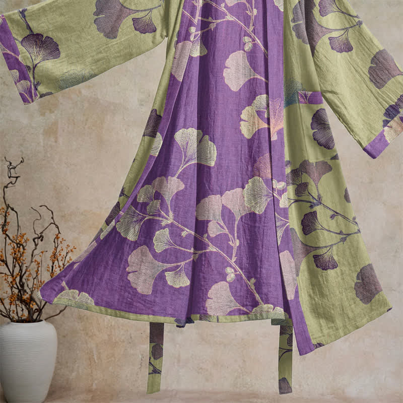 Kimono rétro en coton à feuilles de ginkgo Ownkoti - image 32