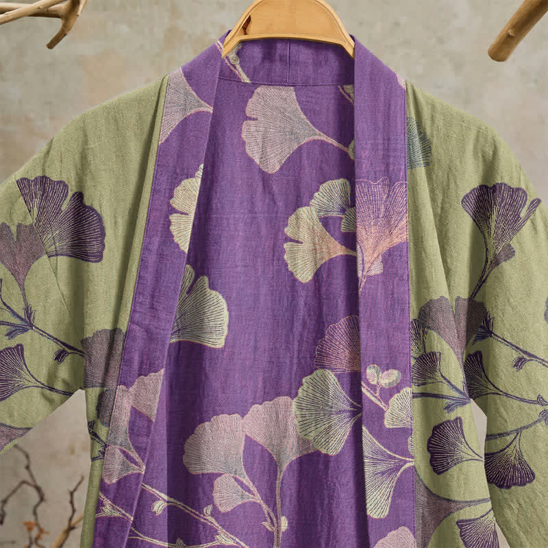 Kimono rétro en coton à feuilles de ginkgo Ownkoti - image 33