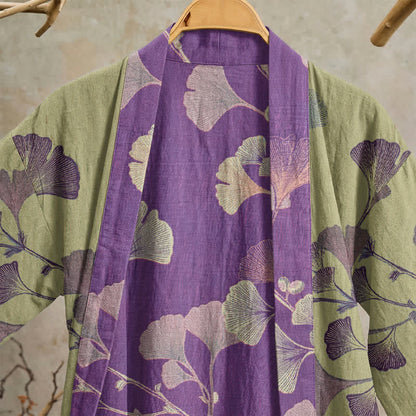 Kimono rétro en coton à feuilles de ginkgo Ownkoti - image 33