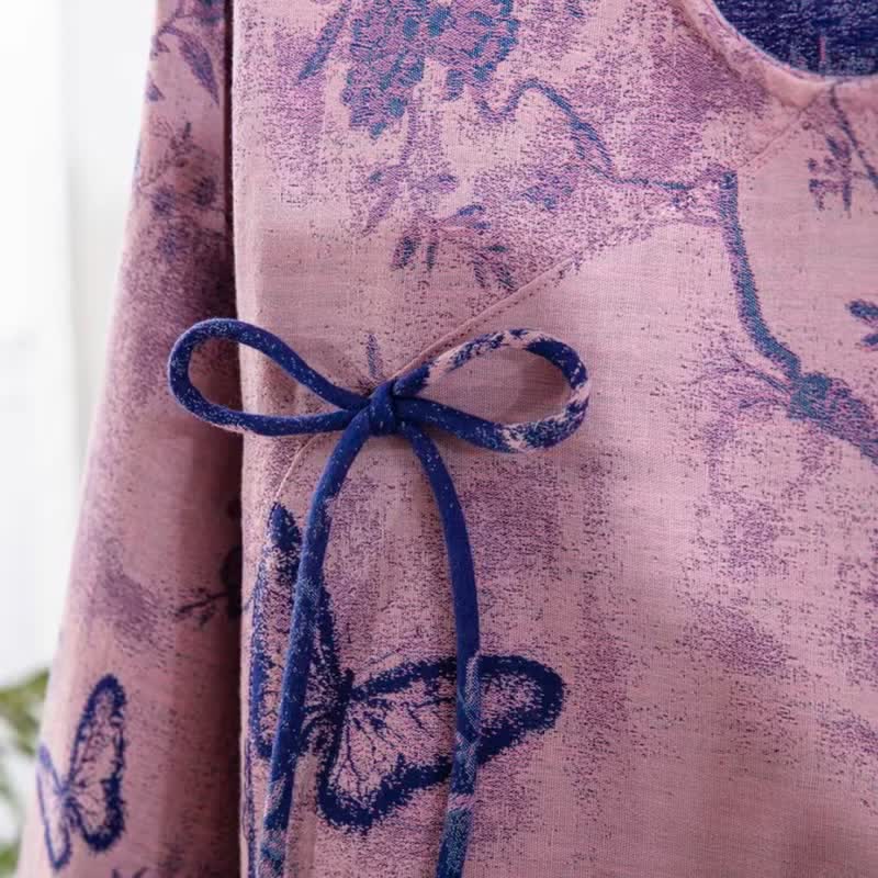 Ensemble de détente en coton à motif papillon violet rétro Ownkoti - image 4