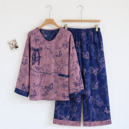 Ensemble de détente en coton à motif papillon violet rétro Ownkoti - Violet - XL - image 0