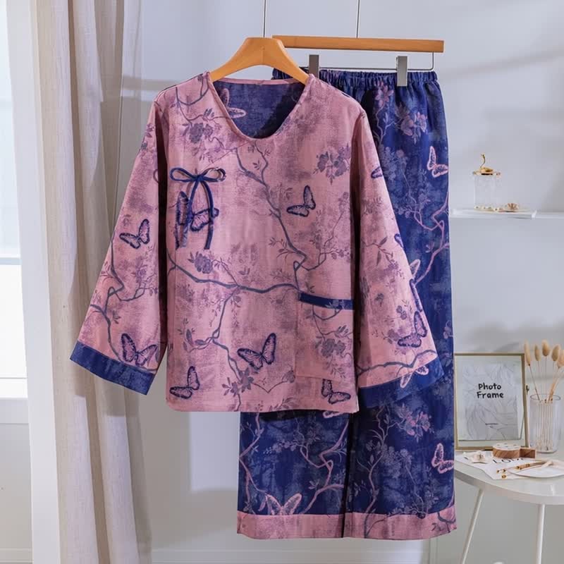Ensemble de détente en coton à motif papillon violet rétro Ownkoti - image 1