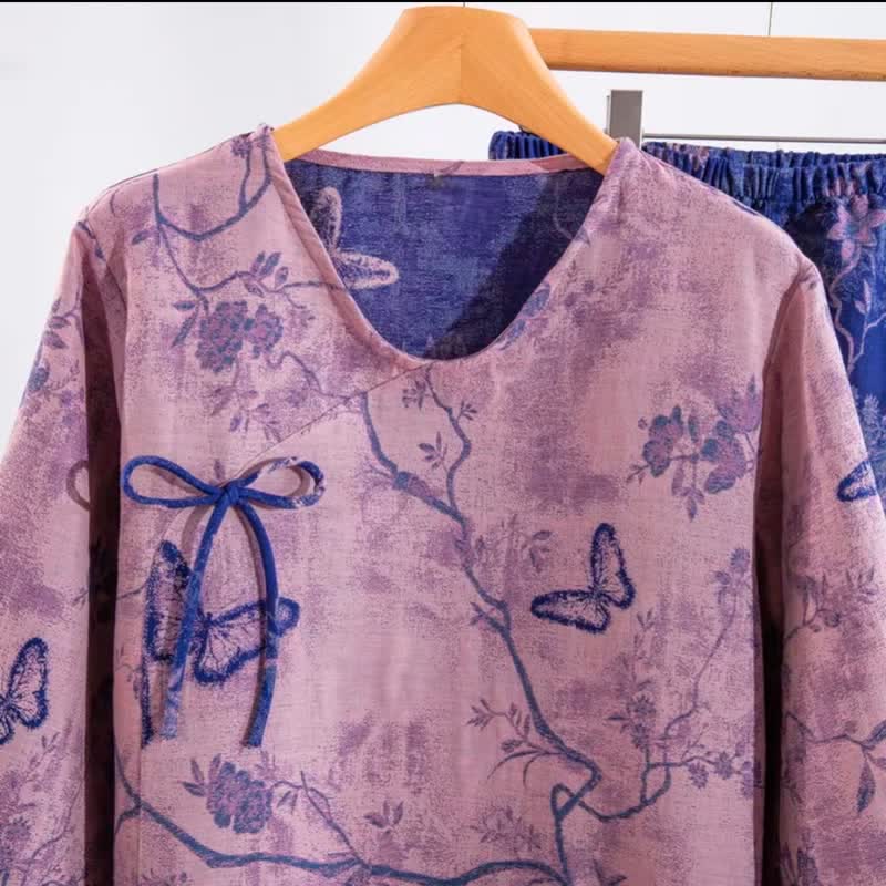 Ensemble de détente en coton à motif papillon violet rétro Ownkoti - image 3