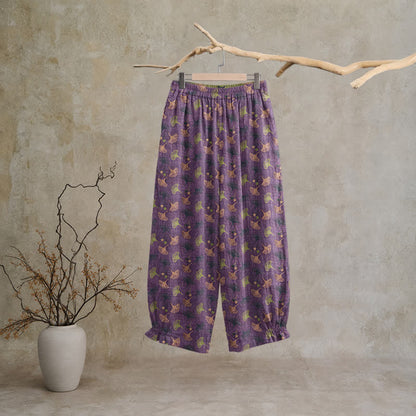 Pantalon de détente ample en coton à motif ginkgo, style rétro Ownkoti - image 1