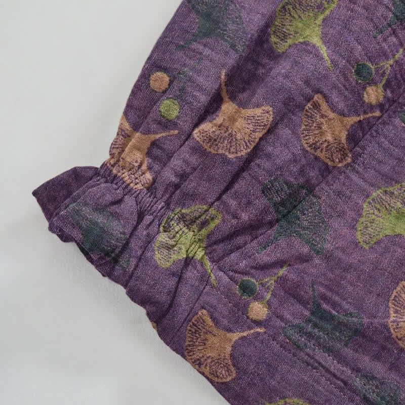 Pantalon de détente ample en coton à motif ginkgo, style rétro Ownkoti - image 4