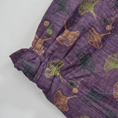 Pantalon de détente ample en coton à motif ginkgo, style rétro Ownkoti - image 4