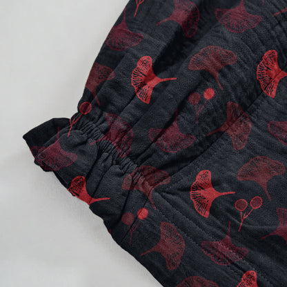 Pantalon de détente ample en coton à motif ginkgo, style rétro Ownkoti - image 9