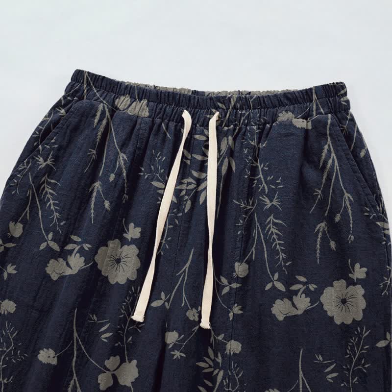 Pantalon de détente Ownkoti bleu marine en coton à fleurs sauvages - image 2