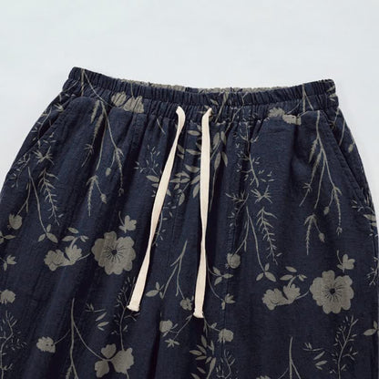 Pantalon de détente Ownkoti bleu marine en coton à fleurs sauvages - image 2