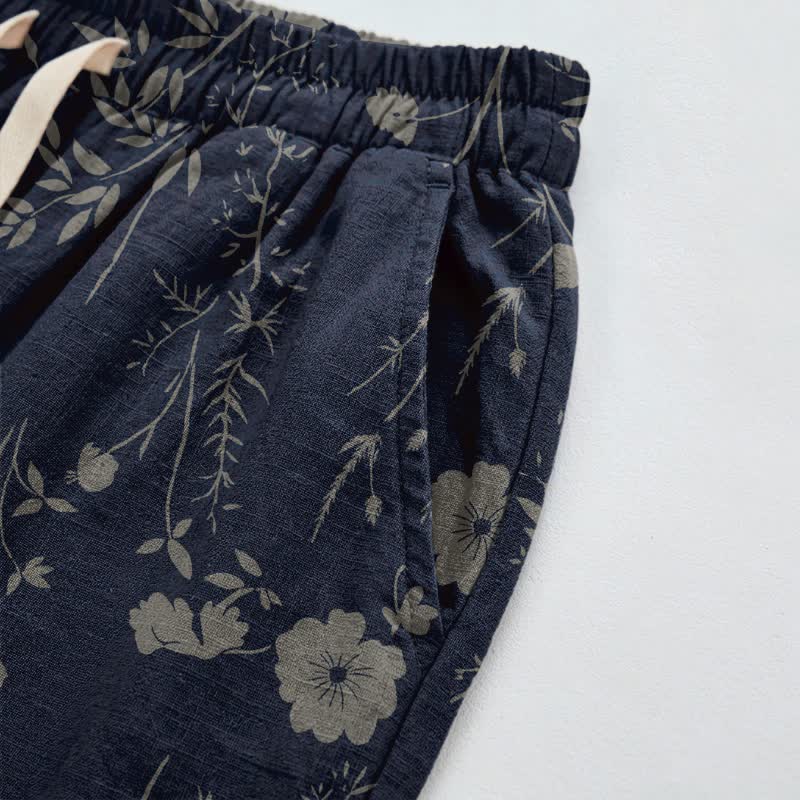 Pantalon de détente Ownkoti bleu marine en coton à fleurs sauvages - image 3