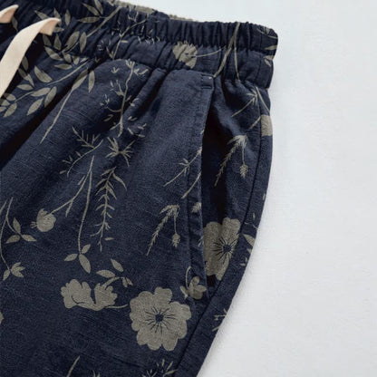 Pantalon de détente Ownkoti bleu marine en coton à fleurs sauvages - image 3