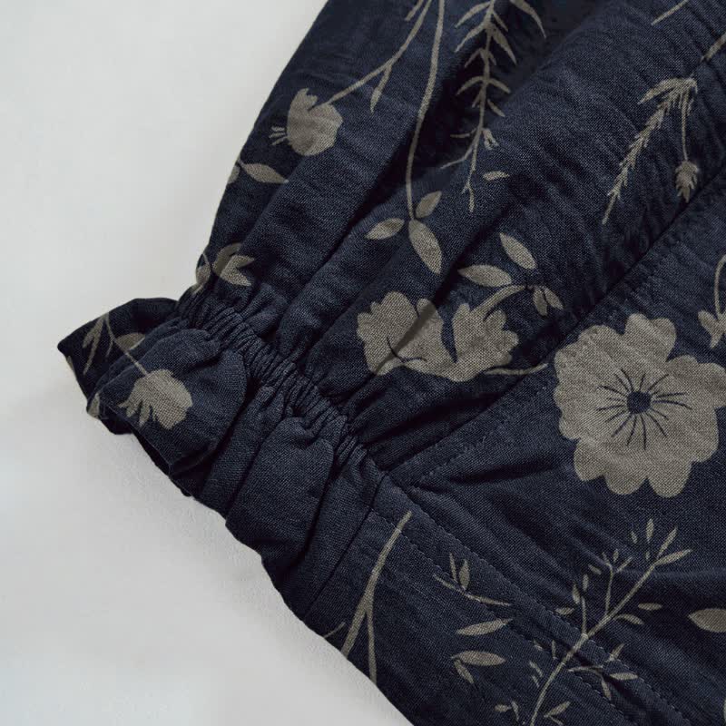 Pantalon de détente Ownkoti bleu marine en coton à fleurs sauvages - image 4
