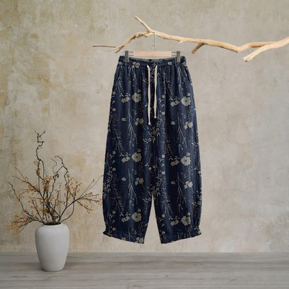 Pantalon de détente Ownkoti bleu marine en coton à fleurs sauvages - Bleu marine - XL - image 0