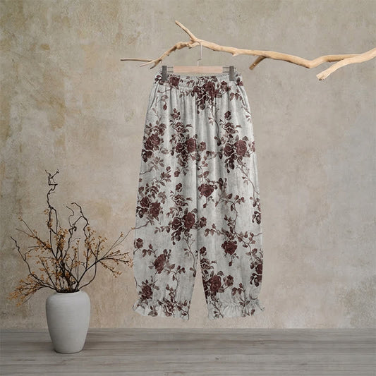 Pantalon de détente ample Ownkoti Vintage gris clair à roses - XL - image 0