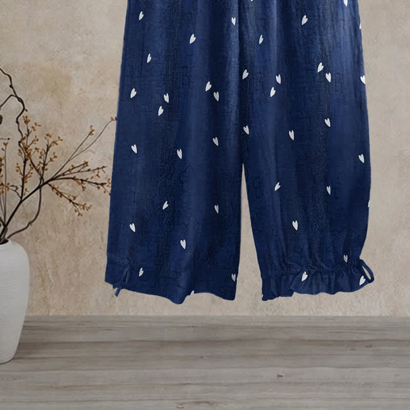 Pantalon de détente Ownkoti bleu marine à imprimé cœur fantaisiste - image 1