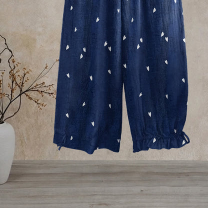 Pantalon de détente Ownkoti bleu marine à imprimé cœur fantaisiste - image 1