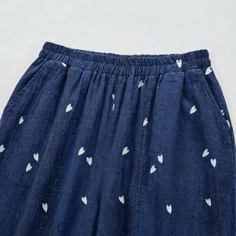 Pantalon de détente Ownkoti bleu marine à imprimé cœur fantaisiste - image 2