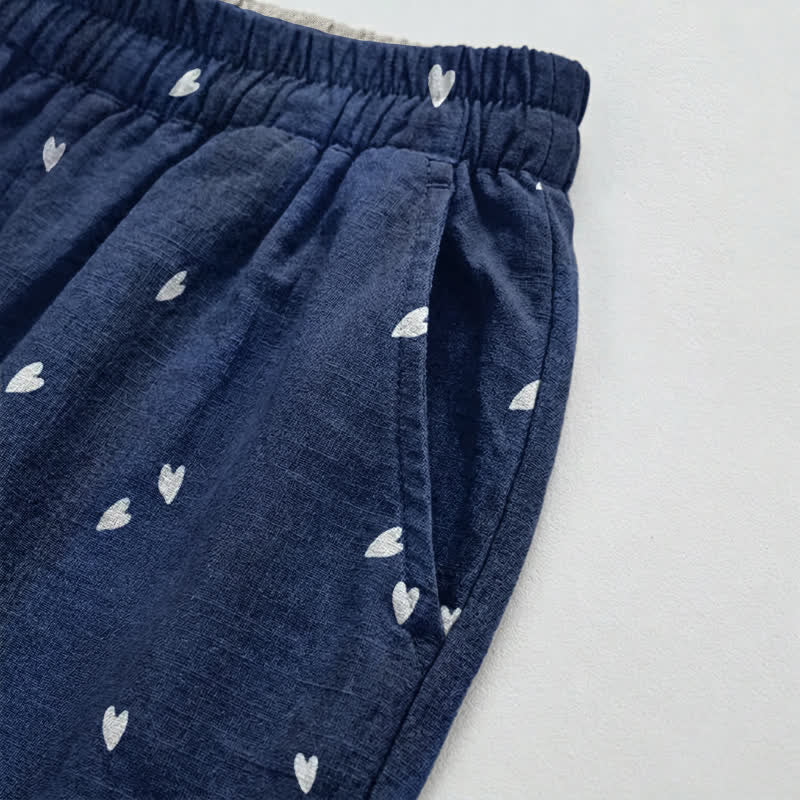 Pantalon de détente Ownkoti bleu marine à imprimé cœur fantaisiste - image 3