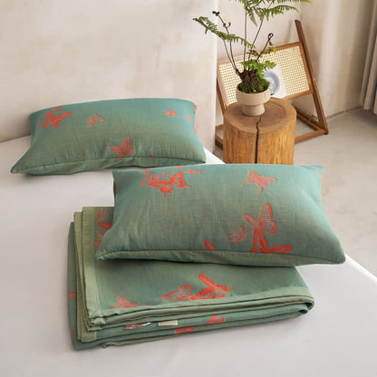 Couette en coton à imprimé papillon élégant Ownkoti - Vert et orange brûlé - 2 taies d'oreiller - 20 po x 36 po - image 10