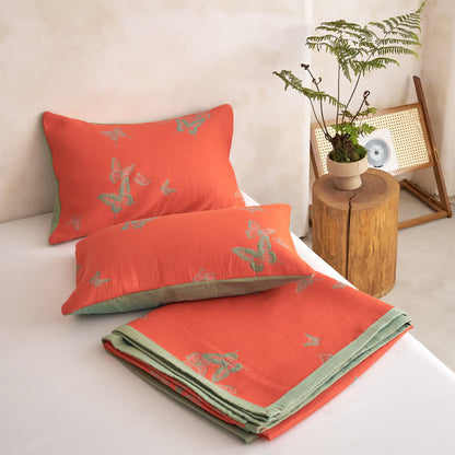 Couette en coton à imprimé papillon élégant Ownkoti - Orange clair et vert - 2 taies d'oreiller - 20 po x 36 po - image 17