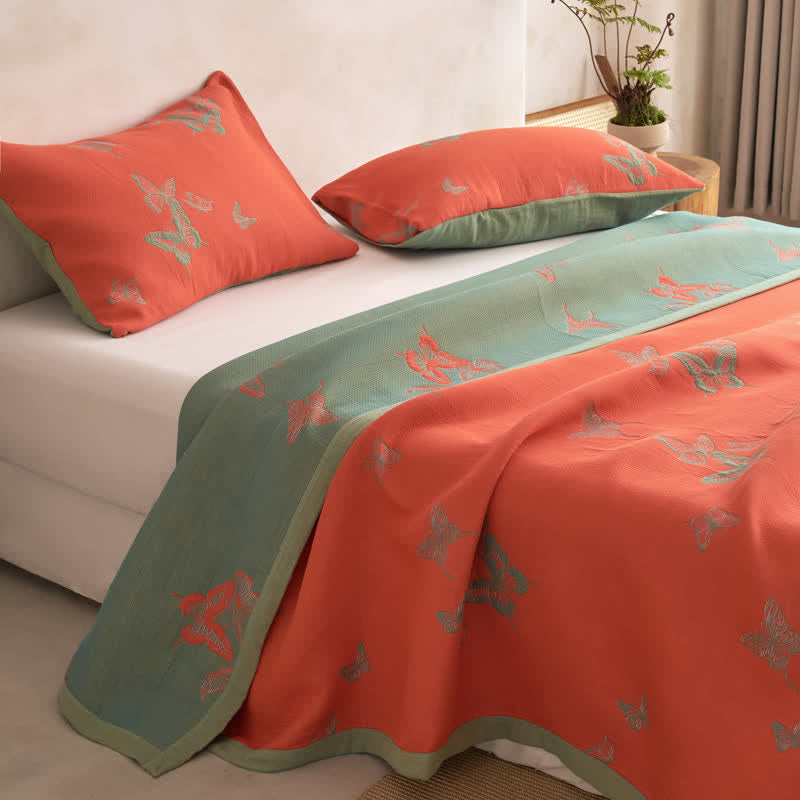 Couette en coton à imprimé papillon élégant Ownkoti - Orange clair et vert - Couette avec 2 taies d'oreiller - Cal King - image 14