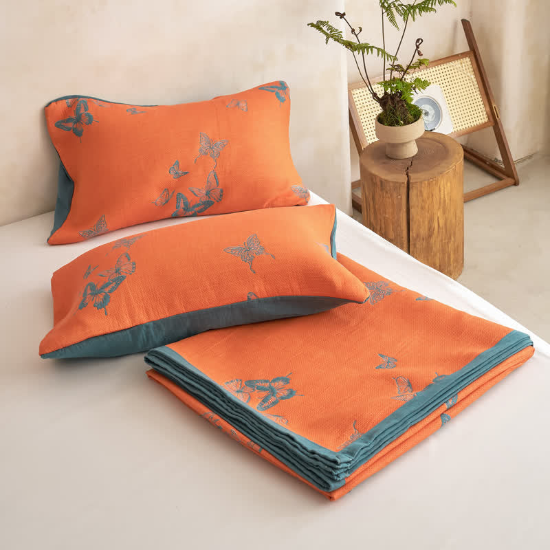 Couette en coton à imprimé papillon élégant Ownkoti - Orange et bleu sarcelle foncé - 2 taies d'oreiller - 20 po x 36 po - image 24