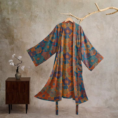 Kimono en coton à fleurs vintage Ownkoti - Bleu - XL - image 5