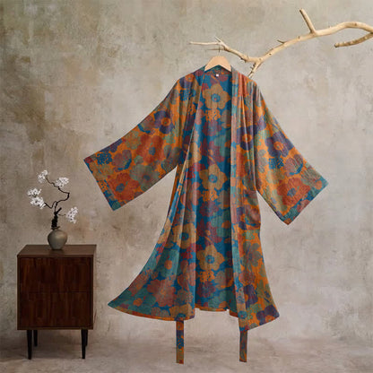 Kimono en coton à fleurs vintage Ownkoti - Orange - XL - image 0