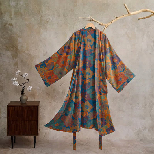 Kimono en coton à fleurs vintage Ownkoti - Orange - XL - image 0