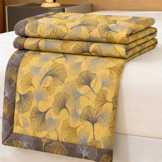 Ensemble de literie en coton à feuilles de ginkgo doré Ownkoti - Jaune - Dessus de lit - Roi - image 0