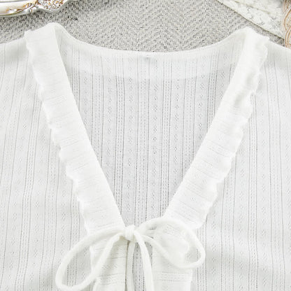 Ensemble de vêtements d'intérieur en coton blanc à volants Ownkoti - image 5