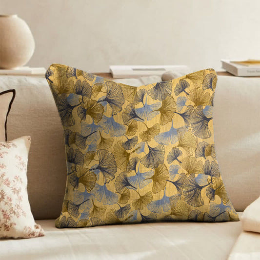 Oreiller en gaze de coton à feuilles de ginkgo doré Ownkoti - 18 po x 18 po - Couverture seulement - image 0