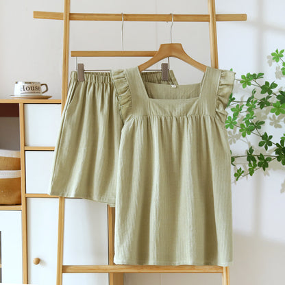 Ensemble lounge en coton avec bordure à volants aériens - Vert - XL - image 12